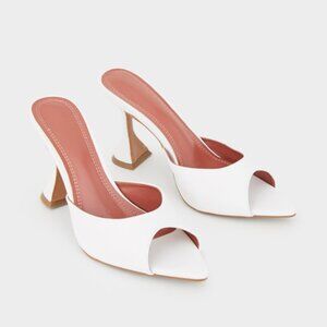 Amina Muaddi White Pointed Heel Patent Leather Mules Sandal Block Heels Wedding